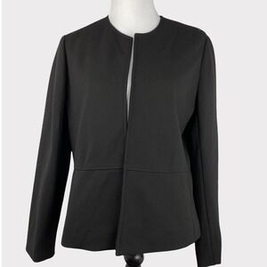 Joan Vass Black Modern Collarless Open‎ Front Jacket Size 1 Womens
